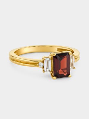 Yellow Gold Lab Grown Diamond & Garnet Emerald-Cut Ring
