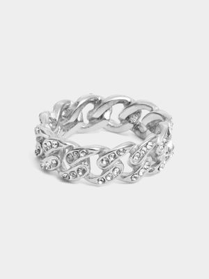 Stainless Steel Tarnish Proof Chain Link CZ Ring Size P