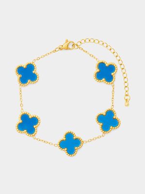 18ct Gold Plated Stainless Steel Blue Clover Bracelet