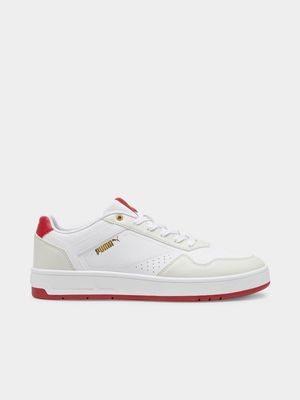 Mens Puma Court Classic White/Red/Cream Sneakers