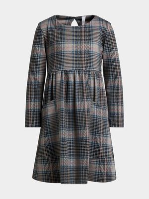 Younger Girl's Grey Check Empire Dress