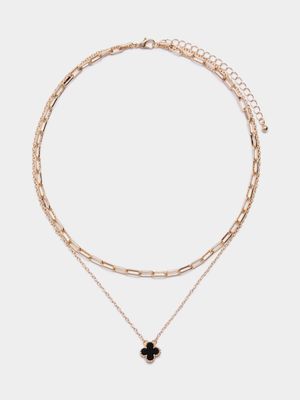 Clover Enamel Double Layer Pendant Necklace