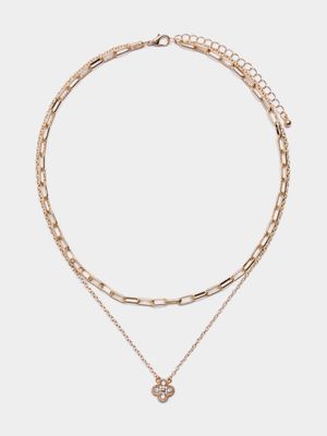 Clover Enamel Double Layer Pendant Necklace