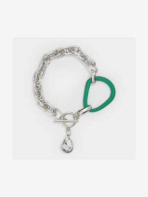 Women's Silver & Green Bar Bracelet