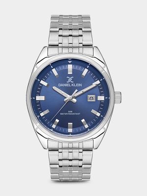 Daniel Klein Silver Plated Blue Dial Stainless Steel Bracelet Watch