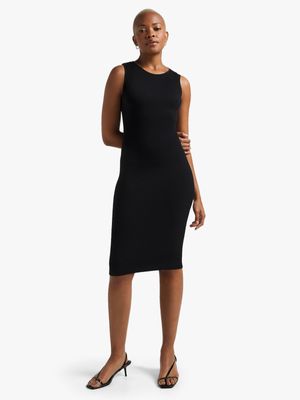 Women's Black Seamless Dress With Back Slit