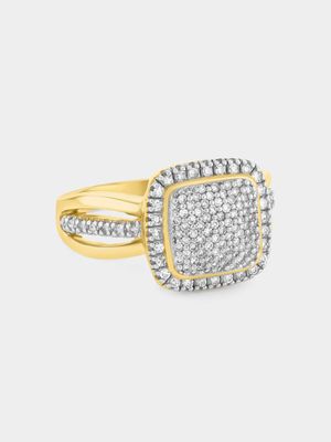 Yellow Gold 0.45ct Diamond Cushion Halo Multi-Stone Ring