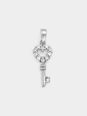 Sterling Silver Cubic Zirconia Heart Key Pendant Off Chain