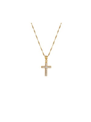 Yellow Gold & Sterling Silver Cubic Zirconia Cross on a chain