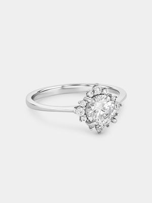 Sterling Silver Cubic Zirconia Floral Halo Ring