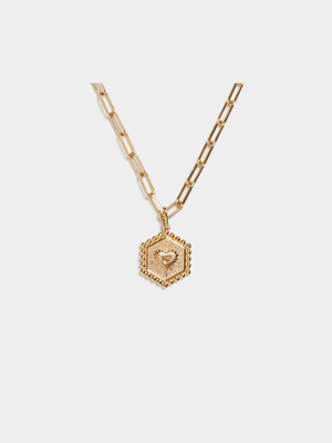 18ct Gold Plated Heart Hexagon Pendant on Paperlink Chain
