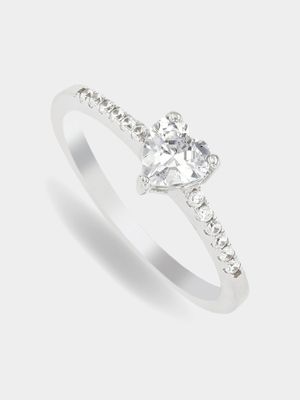 Sterling Silver & Cubic Zirconia Heart Solitaire Ring