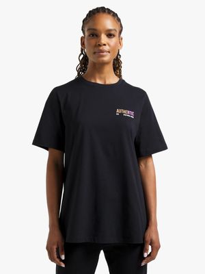 Womens TS Authentic Oversized Graphic Black Tee
