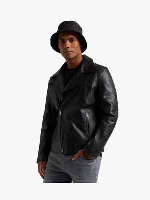 Fabiani Men's Collezione Leather Biker Black Jacket