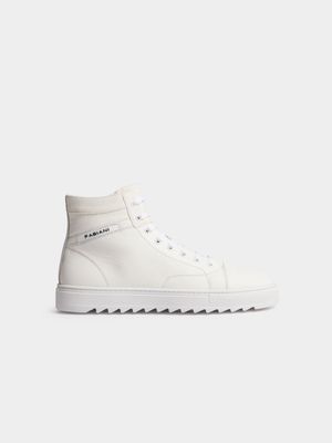 Fabiani Men's Tumbled Leather White High Top Sneakers
