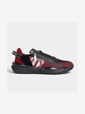 Fabiani Men's Leather Logo Red Runner Sneakers