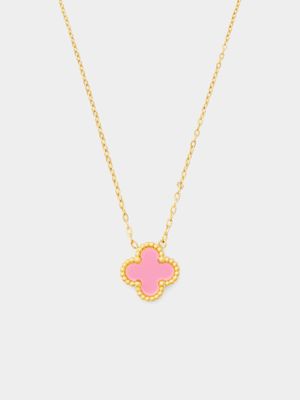 18ct Gold Plated Stainless Steel Pink Clover Pendant