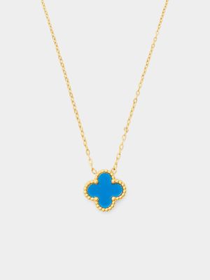 18ct Gold Plated Stainless Steel Blue Clover Pendant
