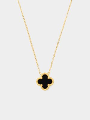 18ct Gold Plated Stainless Steel Black Clover Pendant
