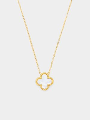 18ct Gold Plated Stainless Steel White Clover Pendant