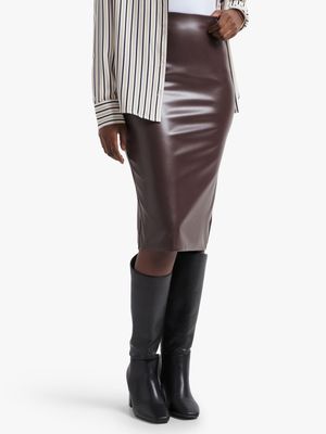 Jet Women's Regular Chocolate PU Pencil Skirt