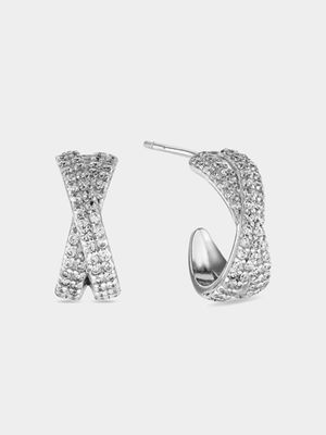 Sterling Silver & Cubic Zirconia Crossover Hoop Earrings