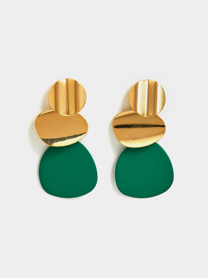 Women's Gold & Green Drop Earrings