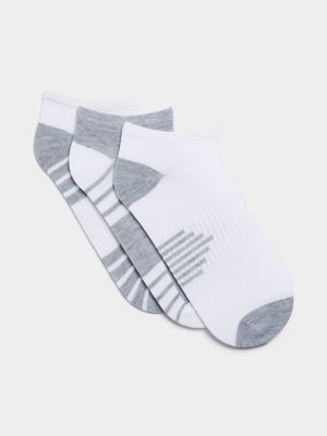 Jet Men's 3 Pack White Grey Lowcuts Socks