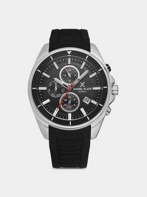 Daniel Klein Silver Plated Chronographic Black Silicone Watch