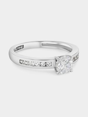 Sterling Silver Moissanite Round Solitaire Channel Ring