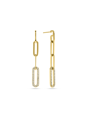 Gold Toned Sterling Silver Cubic Zirconia Women’s Paper Clip Drop Earrings