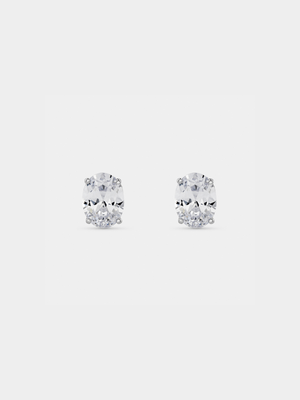 Cheté Sterling Silver Cubic Zirconia Women’s Oval Blossom Cup Stud Earrings