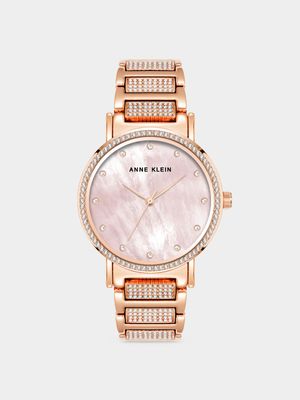 Anne Klein Women's Rose Gold Plated Crystal Bracelet Watch