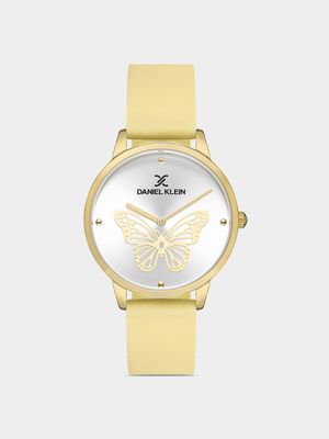 Daniel Klein Women's Gold Plated Butterfly Dial Yellow Leather Watch