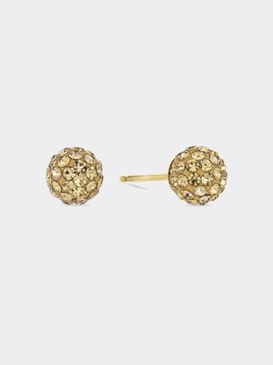 9ct gold Champagne Crystal Glitterball Studs