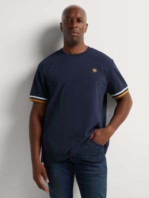 Fabiani Men's Broad Rib Tipped Pique Navy T-Shirt