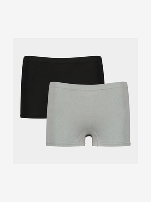 Women's Black & Grey 2-Pack Seamless Boy Leg Underwear