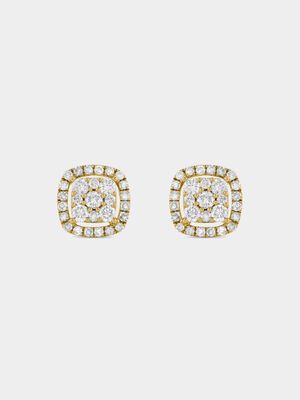 Yellow Gold 0.50ct Diamond Cushion Halo Stud Earrings