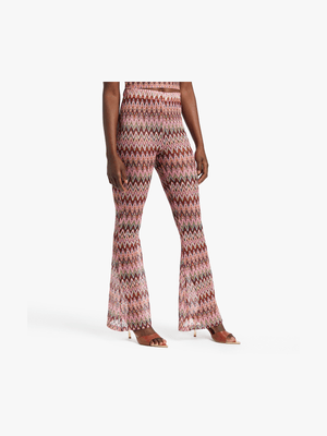 Women's Pink Co-Ord Crochet Kick Flare Leg Pants