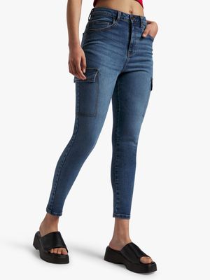 Women's Medium Wash Utility Skinny Jeans