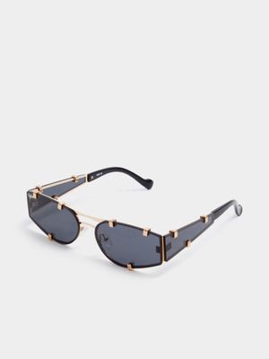 Redbat Unisex Cateye Gold Studded Black Sunglasses