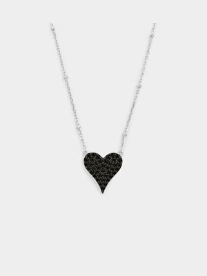 Sterling Silver Black Cubic Zirconia Sideways Heart Pendant