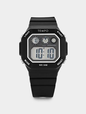 Tempo Men’s Black Digital Square Resin Watch