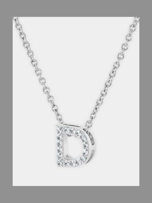 CZ Initial Necklace D Silver Plated