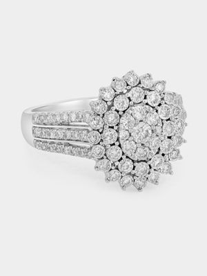 White Gold 0.8ct Lab Grown Diamond Oval Halo Cluster Ring