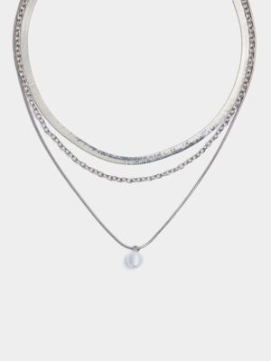 Women's Silver Dainty Pearl Necklace