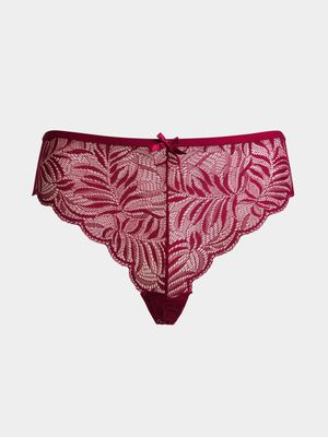 Jet Women's Single Lace Cranberry Brazilian Fashion Panties Burgundy