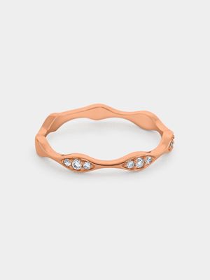 Rose Gold Plated Cubic Zirconia Women’s Pavé Wave Ring