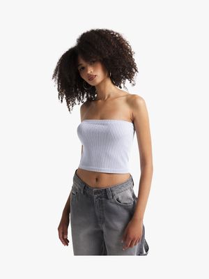 Women's Grey & White Ribbed Bandeau Seamless Top