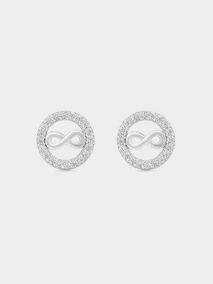 Sterling Silver Cubic Zirconia Circle Infinity Stud Earrings